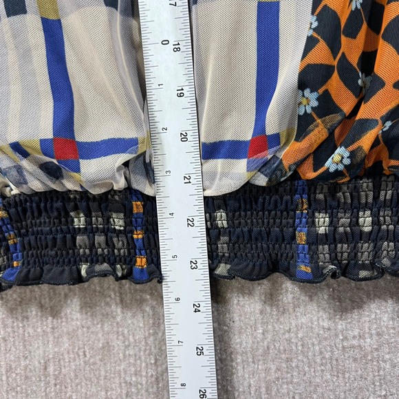 Desigual Women XL Chiara Mixed Print Puff Sleeve Patchwork Top Boho Artsy - Picture 6 of 7